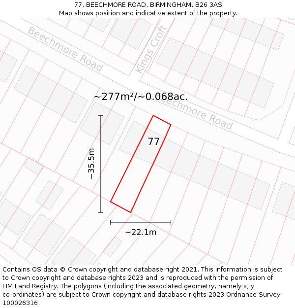 77, BEECHMORE ROAD, BIRMINGHAM, B26 3AS: Plot and title map