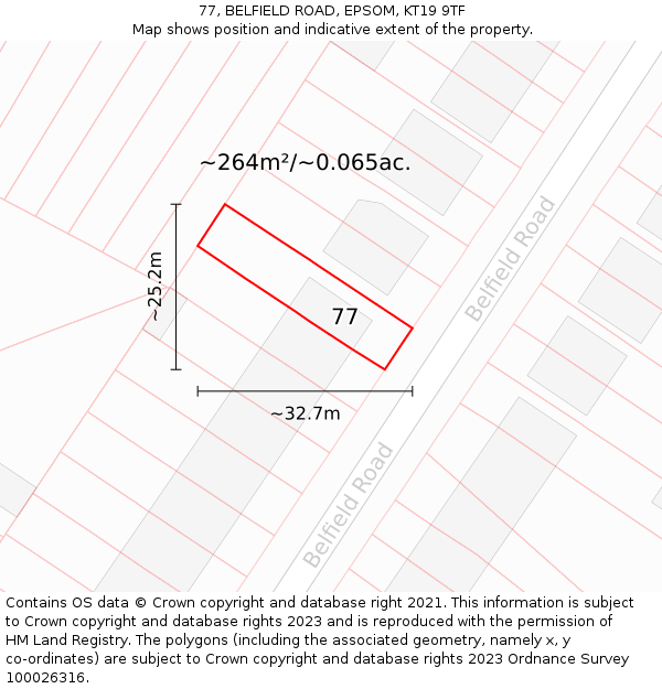 77, BELFIELD ROAD, EPSOM, KT19 9TF: Plot and title map