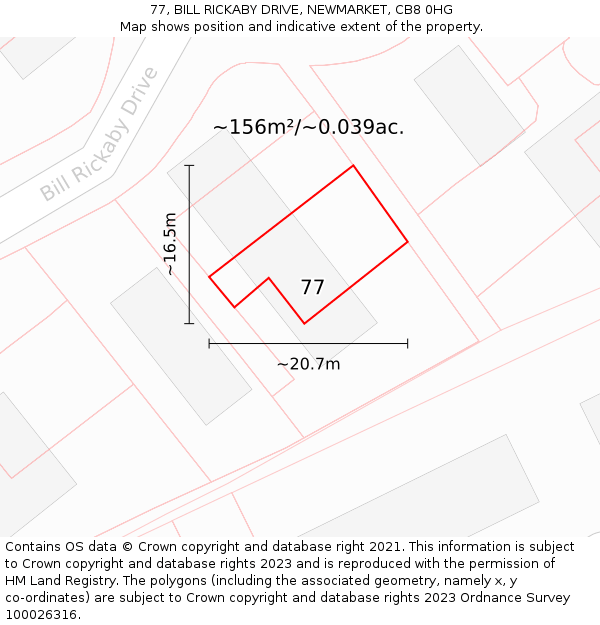 77, BILL RICKABY DRIVE, NEWMARKET, CB8 0HG: Plot and title map
