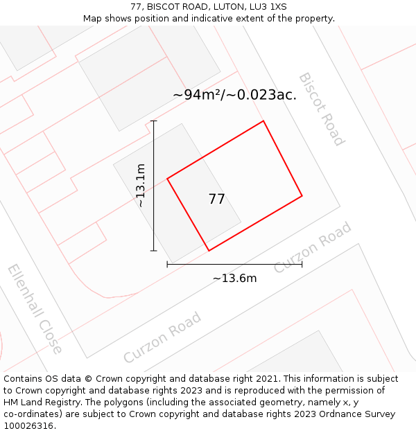 77, BISCOT ROAD, LUTON, LU3 1XS: Plot and title map