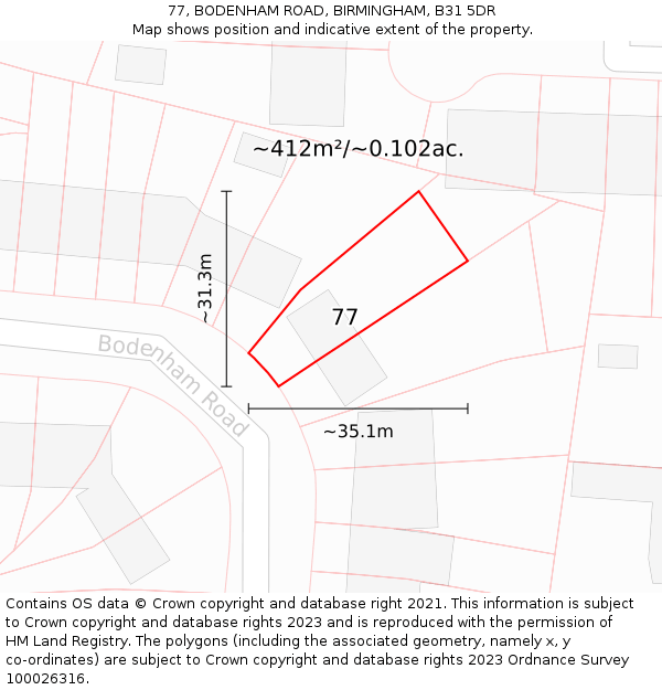77, BODENHAM ROAD, BIRMINGHAM, B31 5DR: Plot and title map