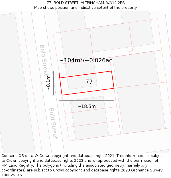 77, BOLD STREET, ALTRINCHAM, WA14 2ES: Plot and title map