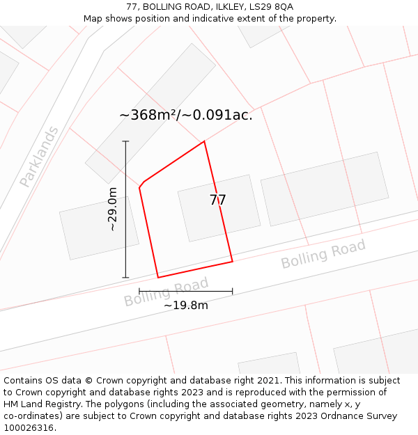 77, BOLLING ROAD, ILKLEY, LS29 8QA: Plot and title map