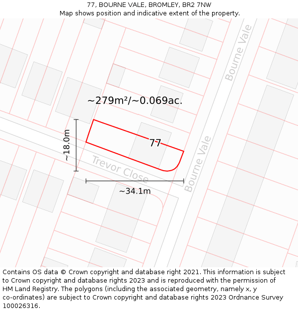 77, BOURNE VALE, BROMLEY, BR2 7NW: Plot and title map