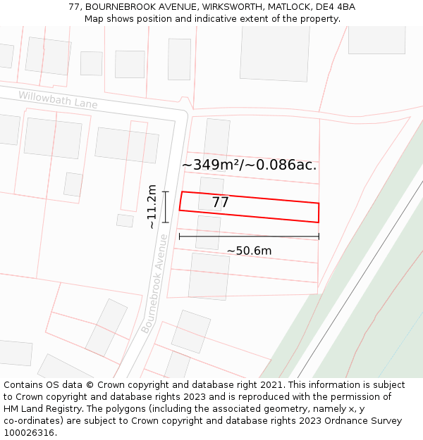 77, BOURNEBROOK AVENUE, WIRKSWORTH, MATLOCK, DE4 4BA: Plot and title map