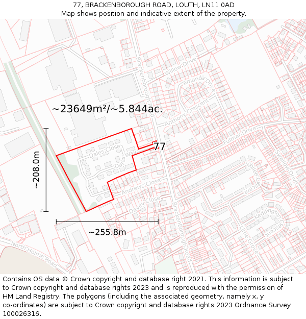 77, BRACKENBOROUGH ROAD, LOUTH, LN11 0AD: Plot and title map