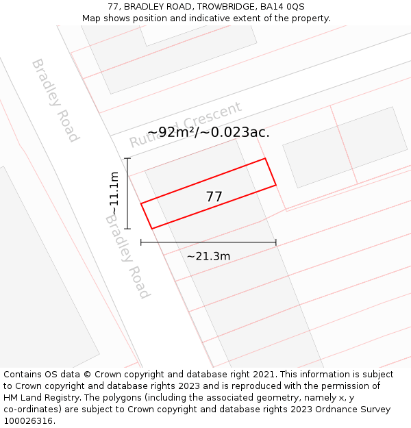 77, BRADLEY ROAD, TROWBRIDGE, BA14 0QS: Plot and title map