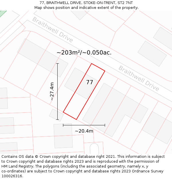 77, BRAITHWELL DRIVE, STOKE-ON-TRENT, ST2 7NT: Plot and title map