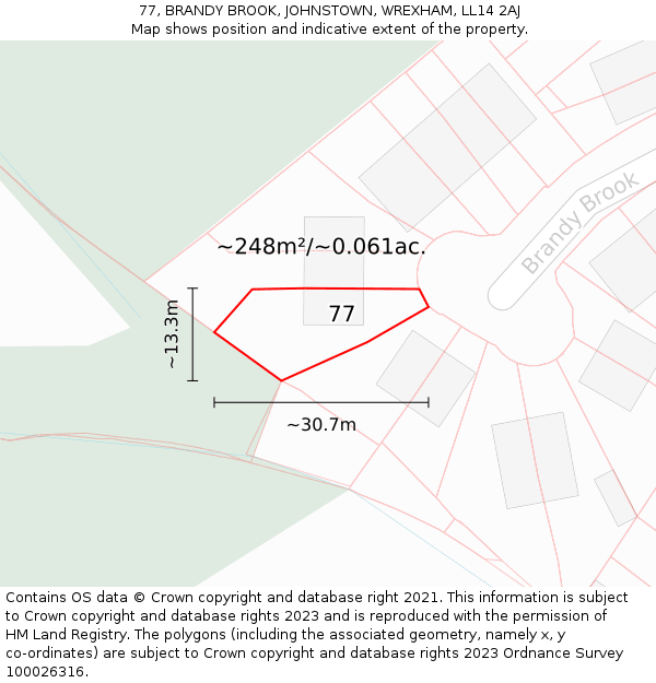 77, BRANDY BROOK, JOHNSTOWN, WREXHAM, LL14 2AJ: Plot and title map