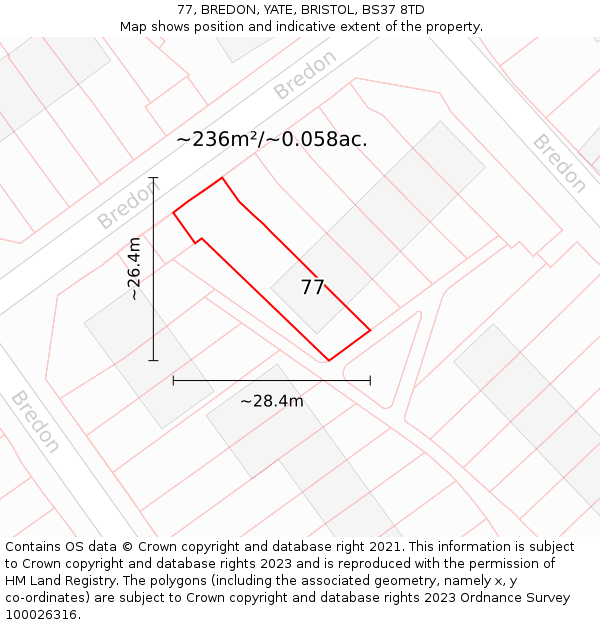 77, BREDON, YATE, BRISTOL, BS37 8TD: Plot and title map