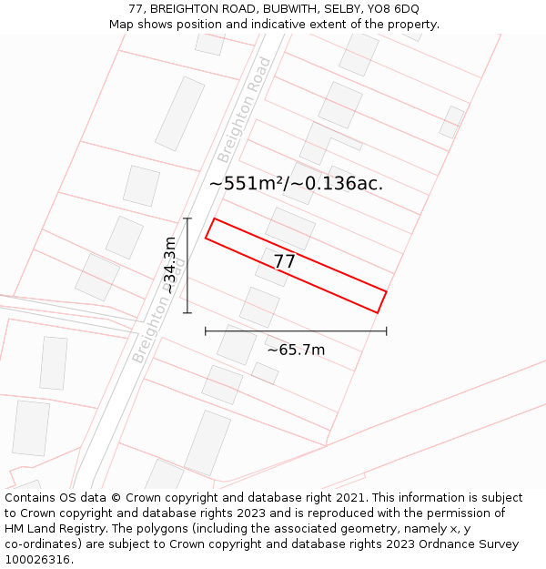 77, BREIGHTON ROAD, BUBWITH, SELBY, YO8 6DQ: Plot and title map