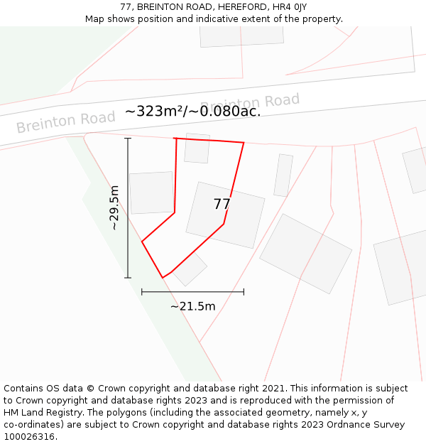77, BREINTON ROAD, HEREFORD, HR4 0JY: Plot and title map