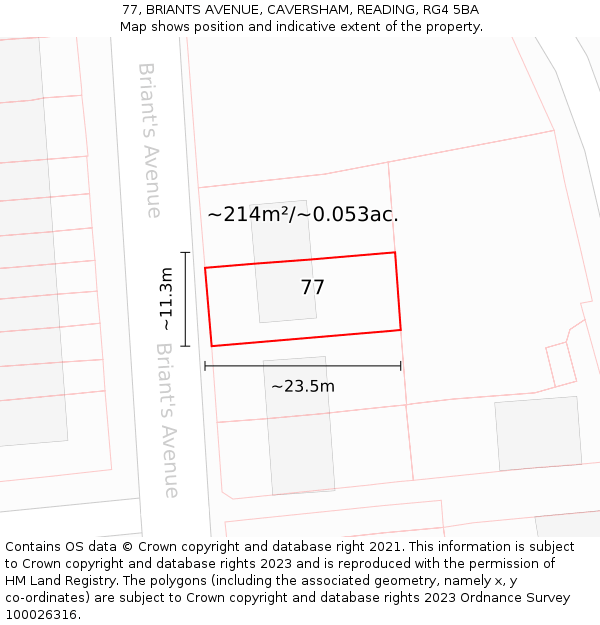 77, BRIANTS AVENUE, CAVERSHAM, READING, RG4 5BA: Plot and title map