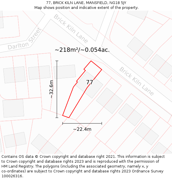 77, BRICK KILN LANE, MANSFIELD, NG18 5JY: Plot and title map