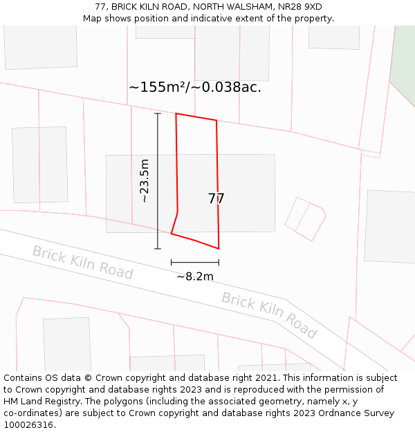 77, BRICK KILN ROAD, NORTH WALSHAM, NR28 9XD: Plot and title map