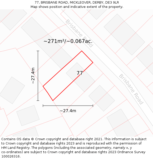 77, BRISBANE ROAD, MICKLEOVER, DERBY, DE3 9LR: Plot and title map