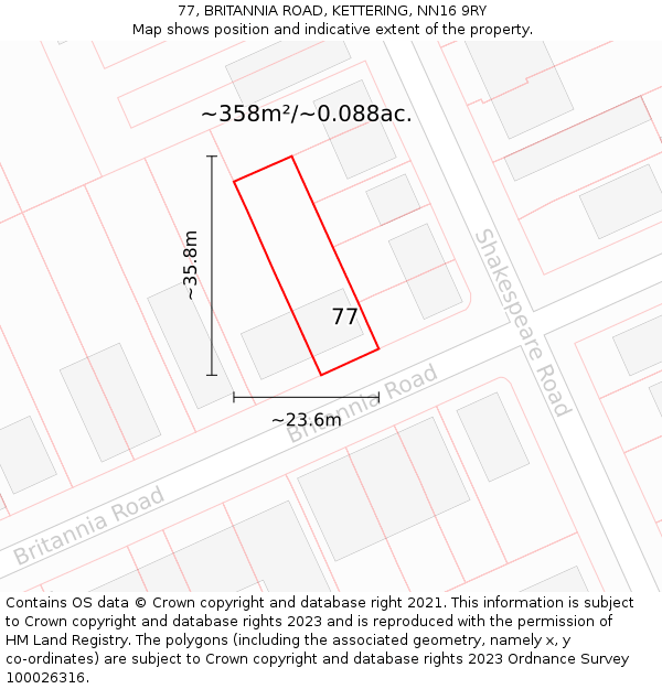77, BRITANNIA ROAD, KETTERING, NN16 9RY: Plot and title map