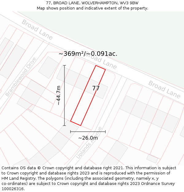 77, BROAD LANE, WOLVERHAMPTON, WV3 9BW: Plot and title map