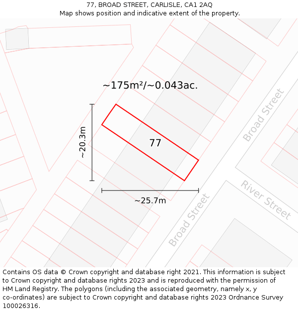 77, BROAD STREET, CARLISLE, CA1 2AQ: Plot and title map