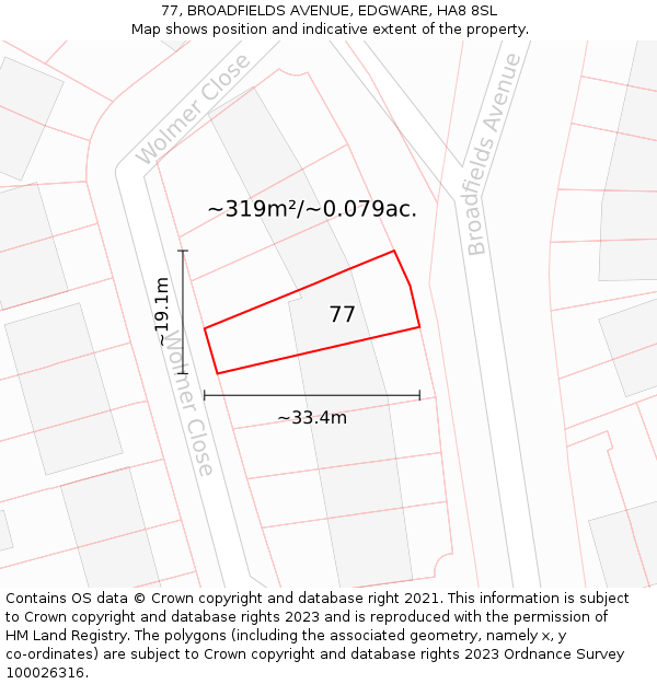 77, BROADFIELDS AVENUE, EDGWARE, HA8 8SL: Plot and title map