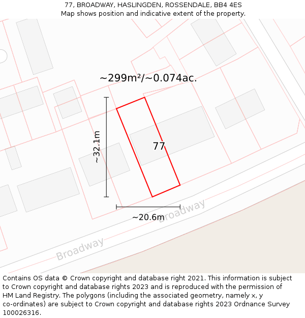 77, BROADWAY, HASLINGDEN, ROSSENDALE, BB4 4ES: Plot and title map
