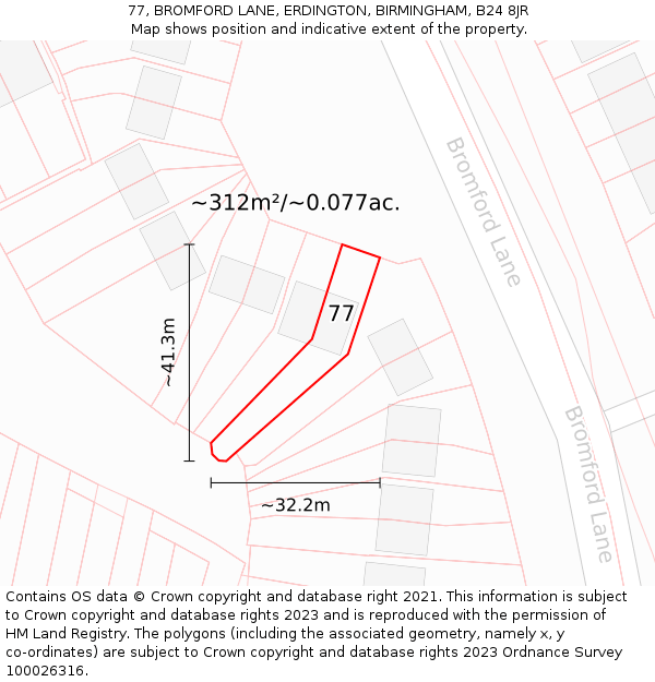 77, BROMFORD LANE, ERDINGTON, BIRMINGHAM, B24 8JR: Plot and title map