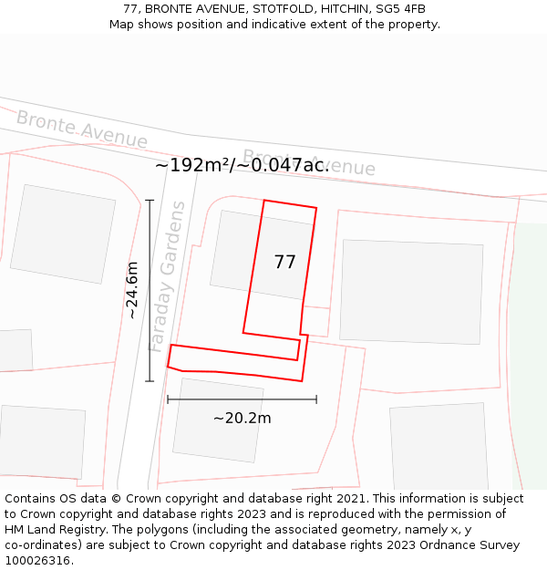 77, BRONTE AVENUE, STOTFOLD, HITCHIN, SG5 4FB: Plot and title map