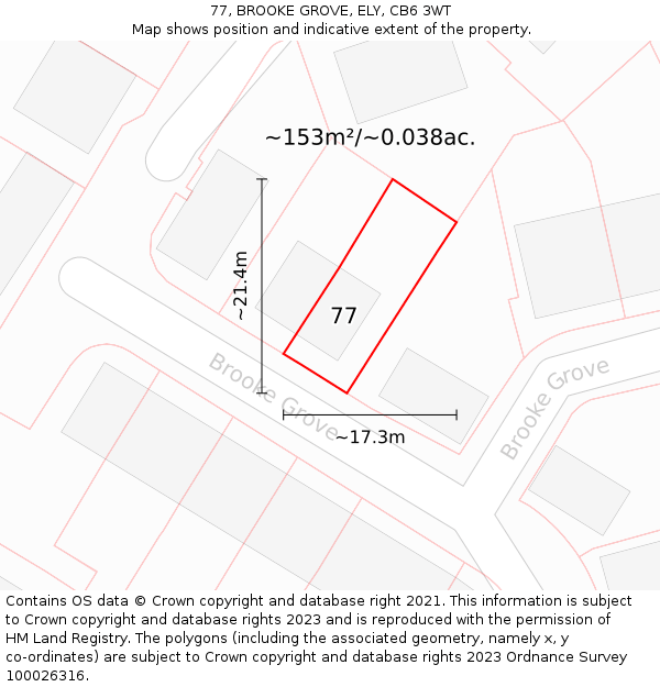 77, BROOKE GROVE, ELY, CB6 3WT: Plot and title map