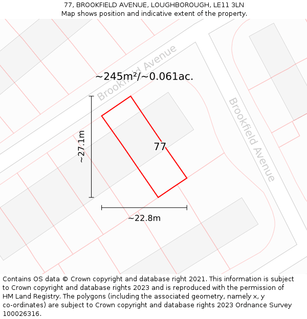 77, BROOKFIELD AVENUE, LOUGHBOROUGH, LE11 3LN: Plot and title map