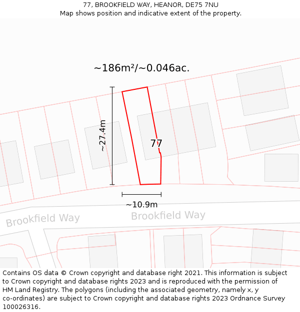 77, BROOKFIELD WAY, HEANOR, DE75 7NU: Plot and title map
