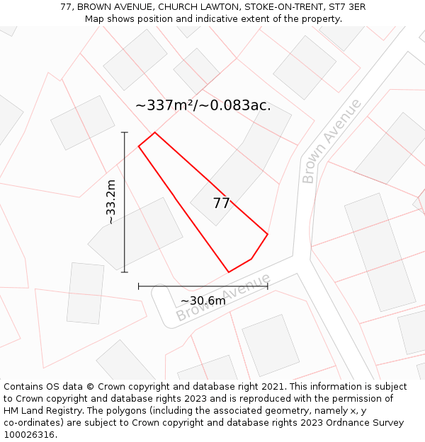 77, BROWN AVENUE, CHURCH LAWTON, STOKE-ON-TRENT, ST7 3ER: Plot and title map