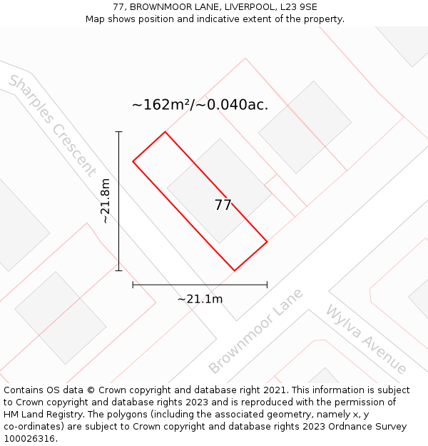 77, BROWNMOOR LANE, LIVERPOOL, L23 9SE: Plot and title map
