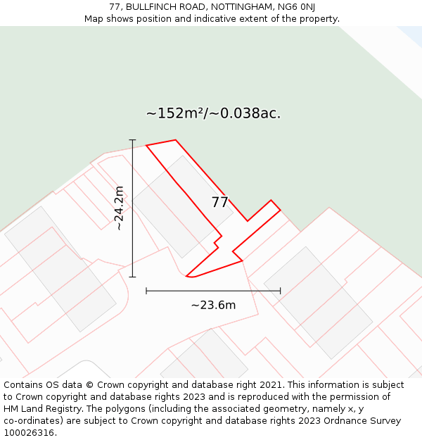 77, BULLFINCH ROAD, NOTTINGHAM, NG6 0NJ: Plot and title map