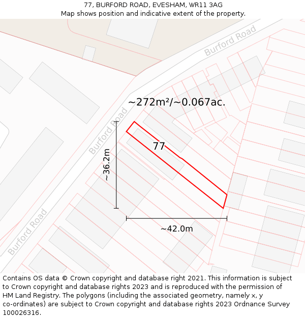 77, BURFORD ROAD, EVESHAM, WR11 3AG: Plot and title map