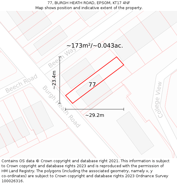 77, BURGH HEATH ROAD, EPSOM, KT17 4NF: Plot and title map
