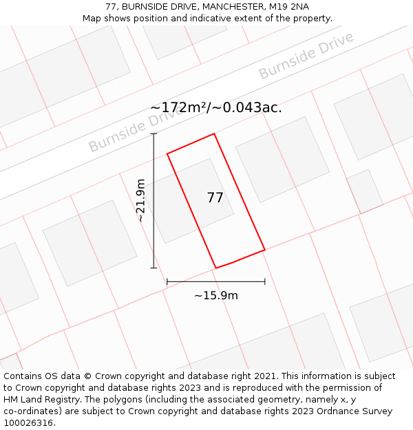 77, BURNSIDE DRIVE, MANCHESTER, M19 2NA: Plot and title map