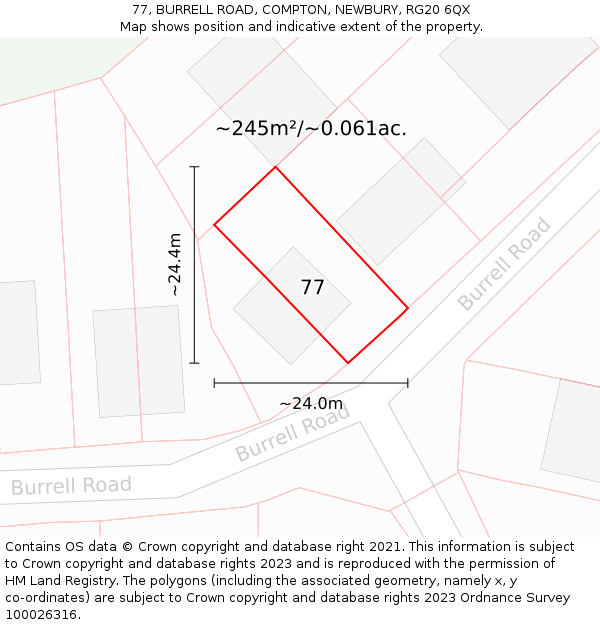 77, BURRELL ROAD, COMPTON, NEWBURY, RG20 6QX: Plot and title map