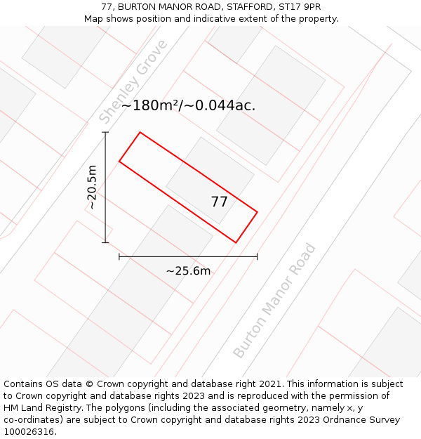 77, BURTON MANOR ROAD, STAFFORD, ST17 9PR: Plot and title map