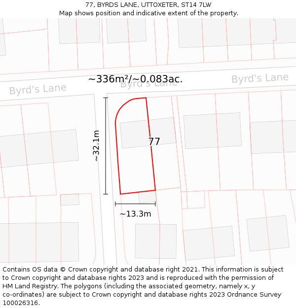 77, BYRDS LANE, UTTOXETER, ST14 7LW: Plot and title map