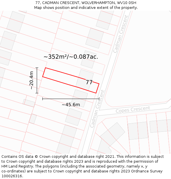 77, CADMAN CRESCENT, WOLVERHAMPTON, WV10 0SH: Plot and title map