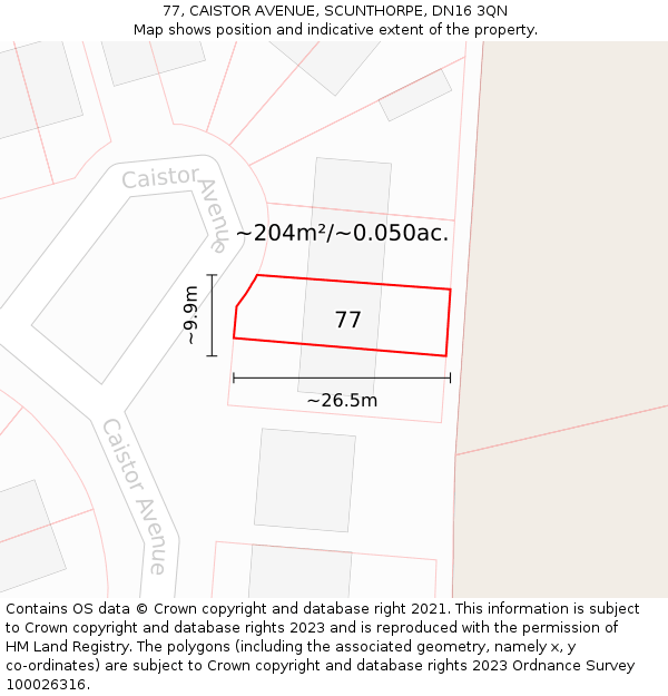 77, CAISTOR AVENUE, SCUNTHORPE, DN16 3QN: Plot and title map