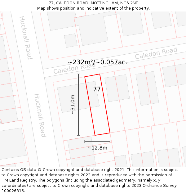 77, CALEDON ROAD, NOTTINGHAM, NG5 2NF: Plot and title map