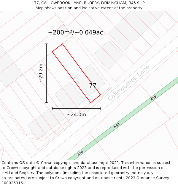 77, CALLOWBROOK LANE, RUBERY, BIRMINGHAM, B45 9HP: Plot and title map