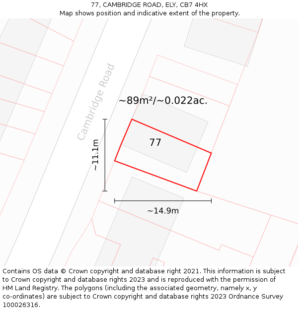 77, CAMBRIDGE ROAD, ELY, CB7 4HX: Plot and title map