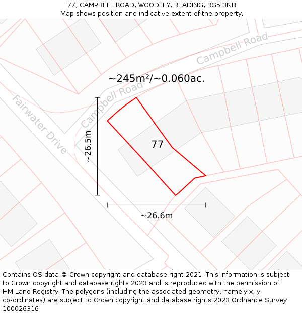 77, CAMPBELL ROAD, WOODLEY, READING, RG5 3NB: Plot and title map