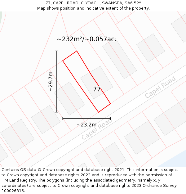 77, CAPEL ROAD, CLYDACH, SWANSEA, SA6 5PY: Plot and title map