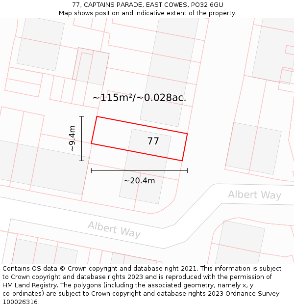 77, CAPTAINS PARADE, EAST COWES, PO32 6GU: Plot and title map