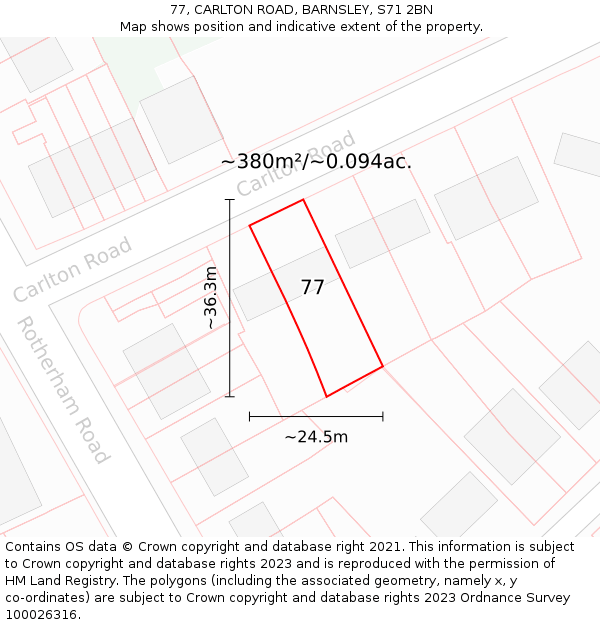 77, CARLTON ROAD, BARNSLEY, S71 2BN: Plot and title map