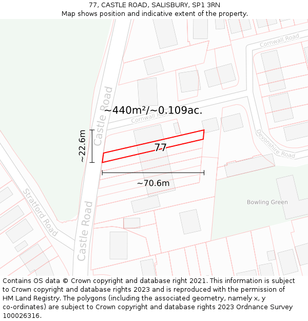 77, CASTLE ROAD, SALISBURY, SP1 3RN: Plot and title map