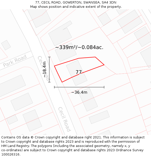 77, CECIL ROAD, GOWERTON, SWANSEA, SA4 3DN: Plot and title map